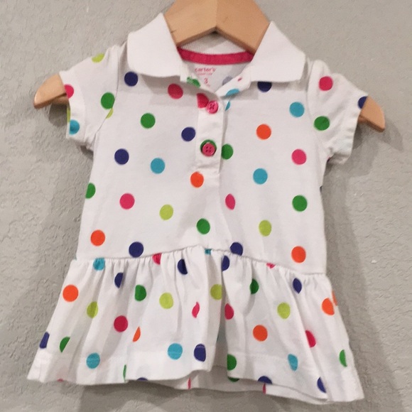 Carter’s Baby Girl Sz 3M Colorful Polka Dot Polo Dress 100% Cotton‎ - Picture 1 of 8